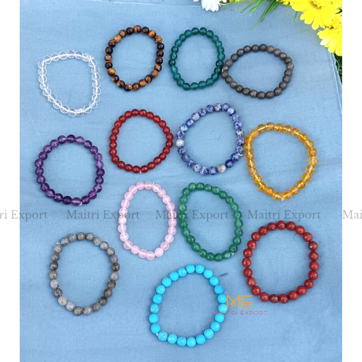 Natural different crystal stone 4mm round beads stretchable bracelet. –  maitriexport