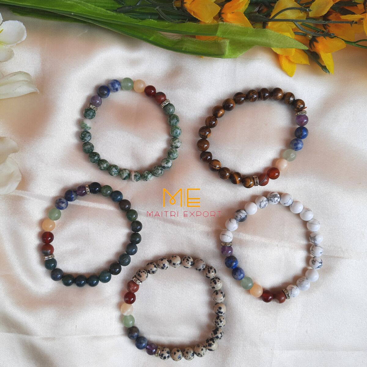 Natural different crystal stone 4mm round beads stretchable bracelet. –  maitriexport